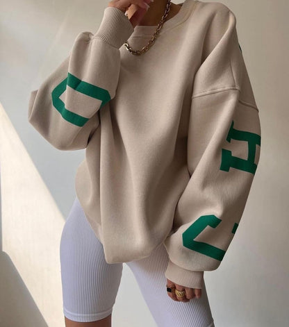 Casual Letters Print Sweatshirt Long Sleeve Loose Hoodies Streetwear