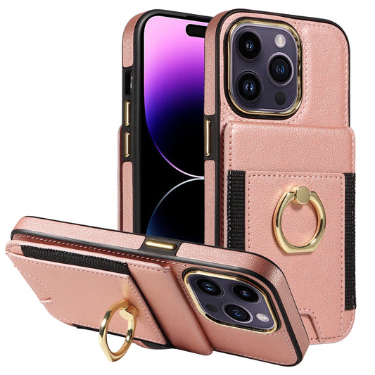 iPhone X - 15 Pro Wallet Ring Protection Leather Case