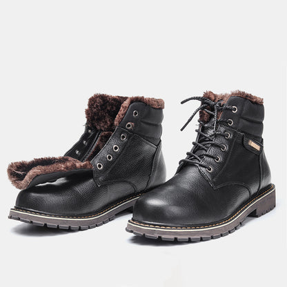Men's Real Leather With Fleece Lining Snow Boots
