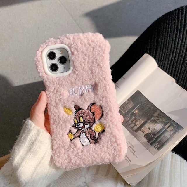 Cute Jerry Wool Plush Phone Case For iPhone 6 - 11 Pro Max