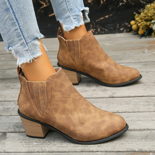 Women Pointed Toe Thick Square Heel Ankle Boots