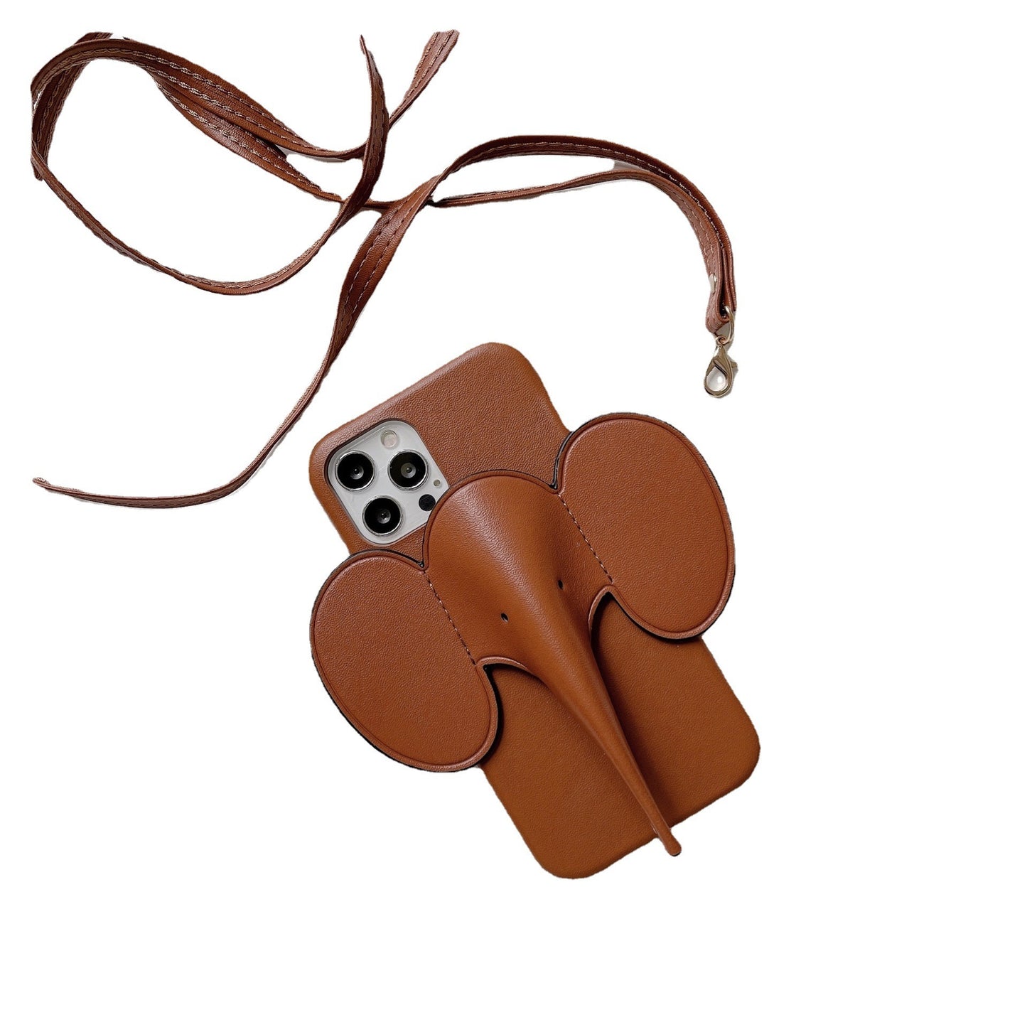 iPhone 11 - 14 Crossbody Apple Elephant Leather Strap Fashionable Case