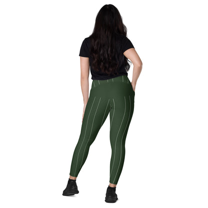 Green Stripe Crossover leggings with pockets