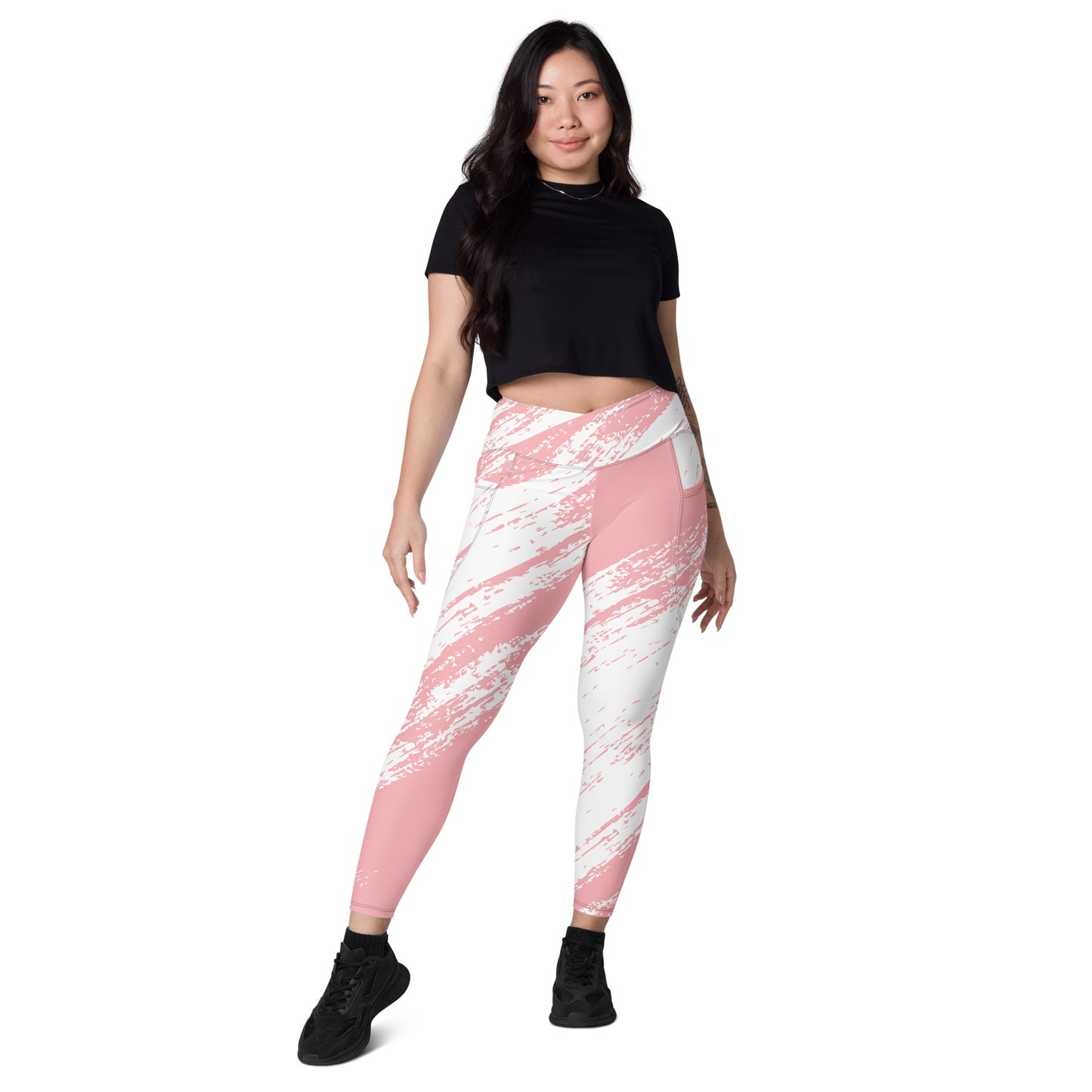 Ripped Pink Crossover leggings with pockets