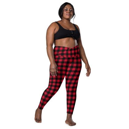 Red Checker Crossover leggings with pockets