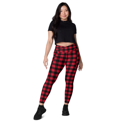 Red Checker Crossover leggings with pockets