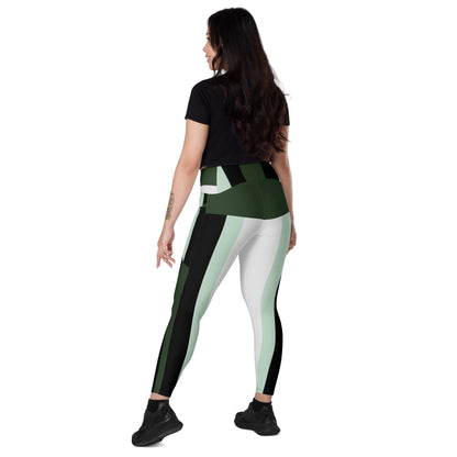Green Plaid Crossover leggings with pockets