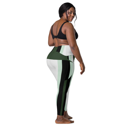 Green Plaid Crossover leggings with pockets