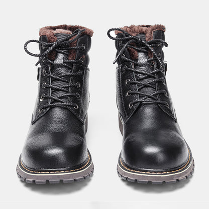Men's Real Leather With Fleece Lining Snow Boots