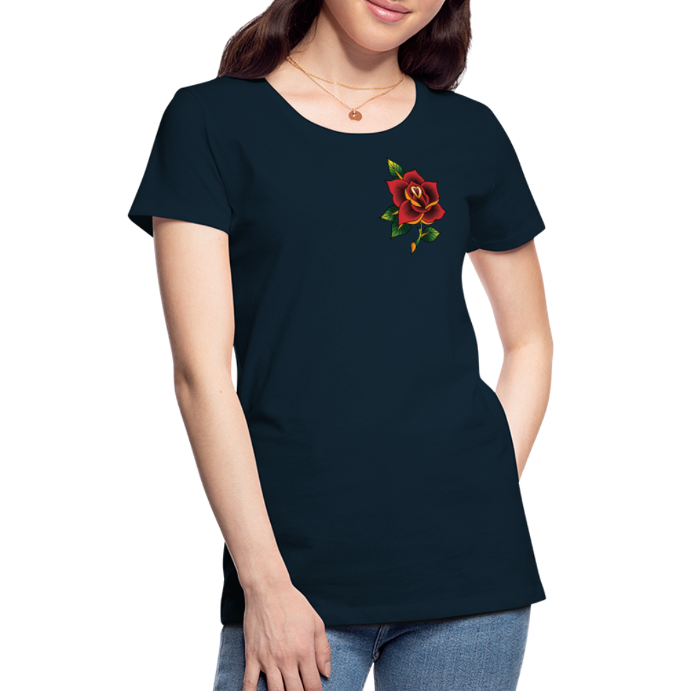 Women’s Pocket Rose Premium T-Shirt - deep navy