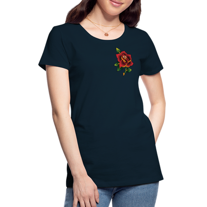 Women’s Pocket Rose Premium T-Shirt - deep navy