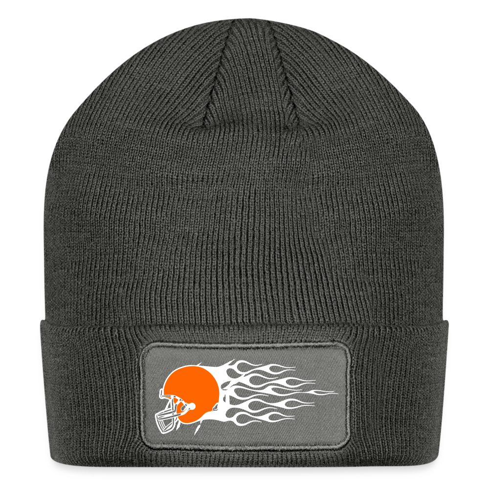 Patch Football Beanie - charcoal grey