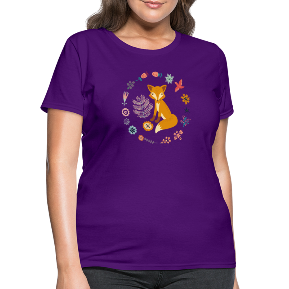 Women's Flower Fox T-Shirt - purple