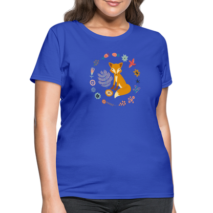 Women's Flower Fox T-Shirt - royal blue