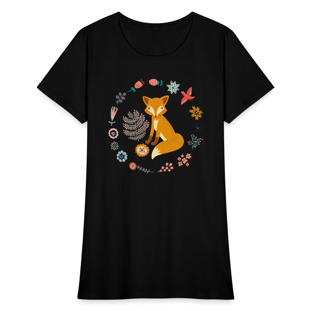 Women's Flower Fox T-Shirt - black