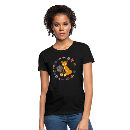 Women's Flower Fox T-Shirt - black