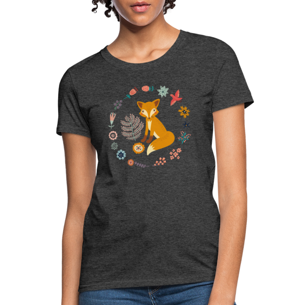 Women's Flower Fox T-Shirt - heather black