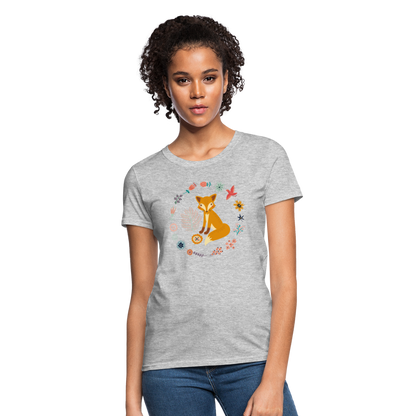 Women's Flower Fox T-Shirt - heather gray