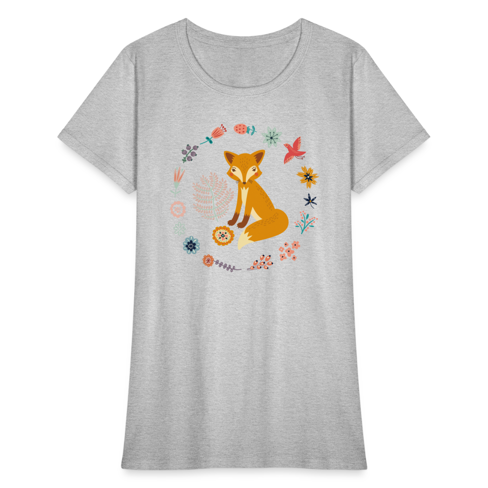 Women's Flower Fox T-Shirt - heather gray