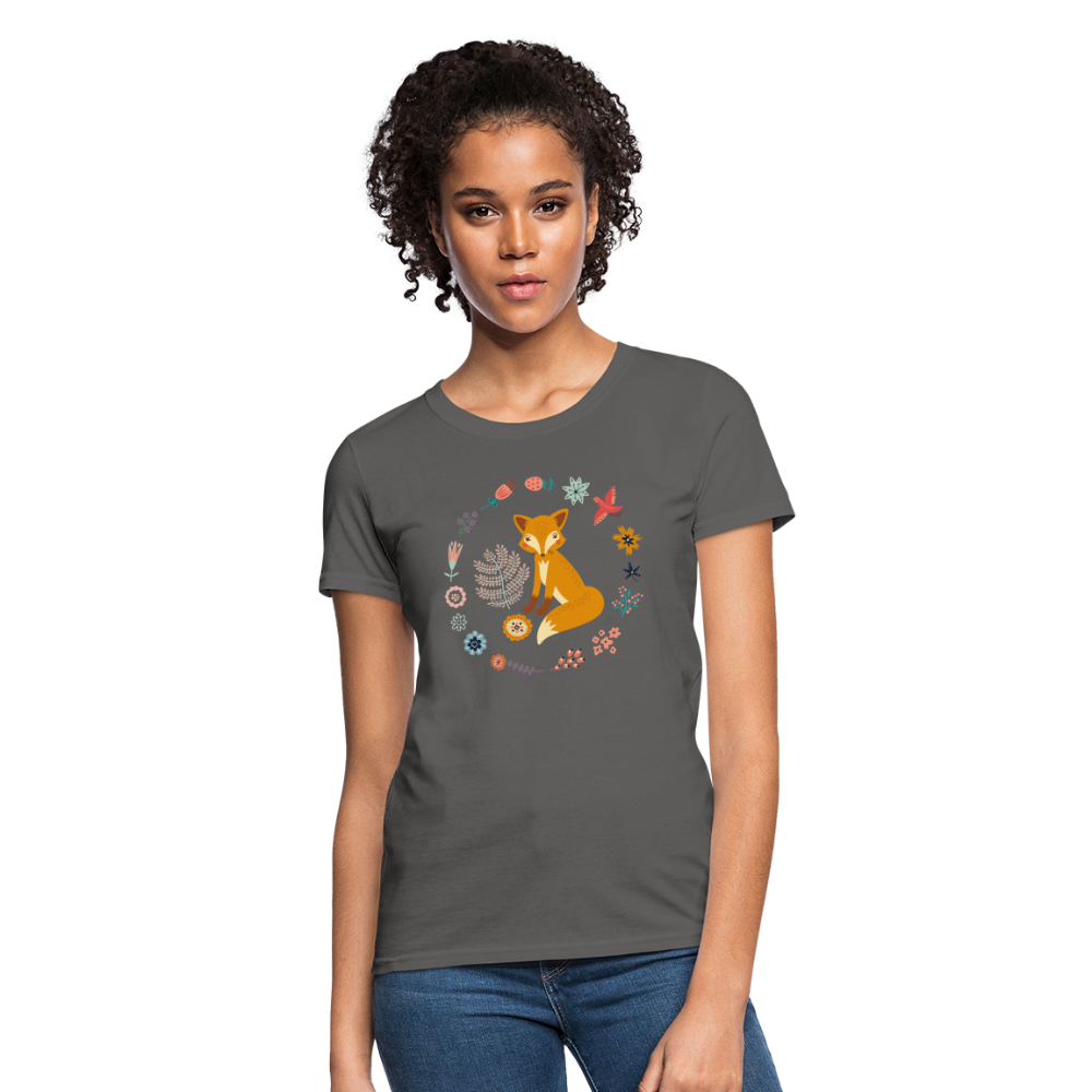 Women's Flower Fox T-Shirt - charcoal