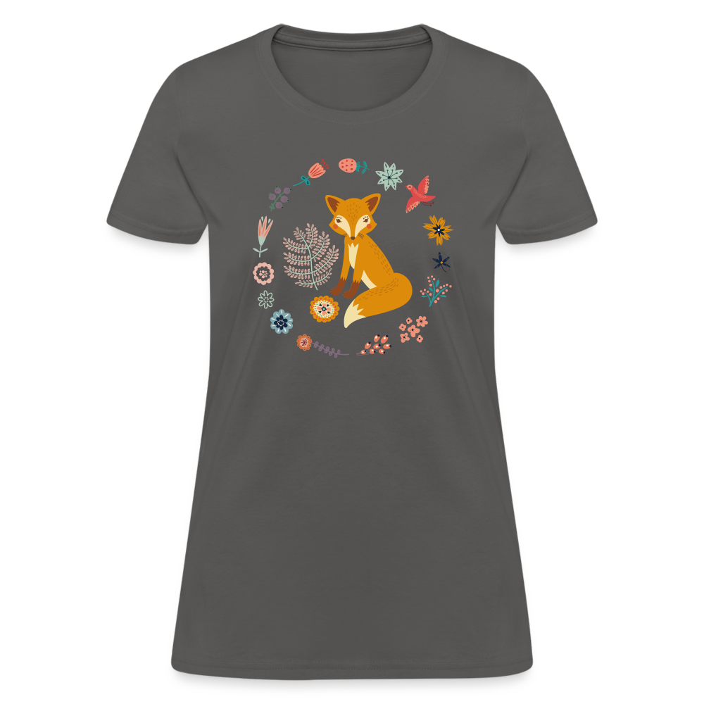 Women's Flower Fox T-Shirt - charcoal