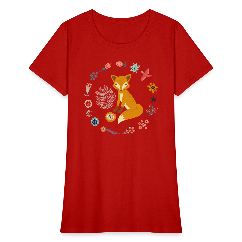 Women's Flower Fox T-Shirt - red
