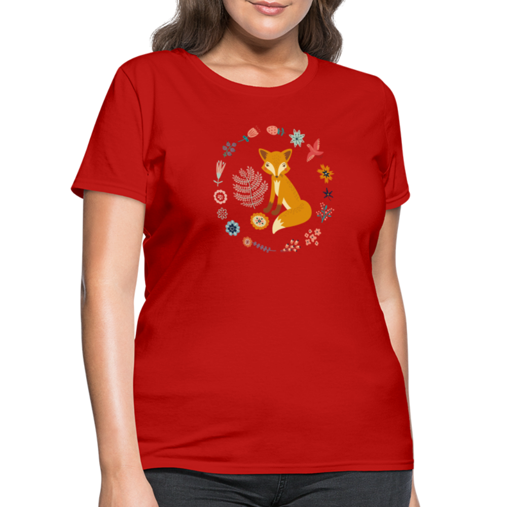 Women's Flower Fox T-Shirt - red