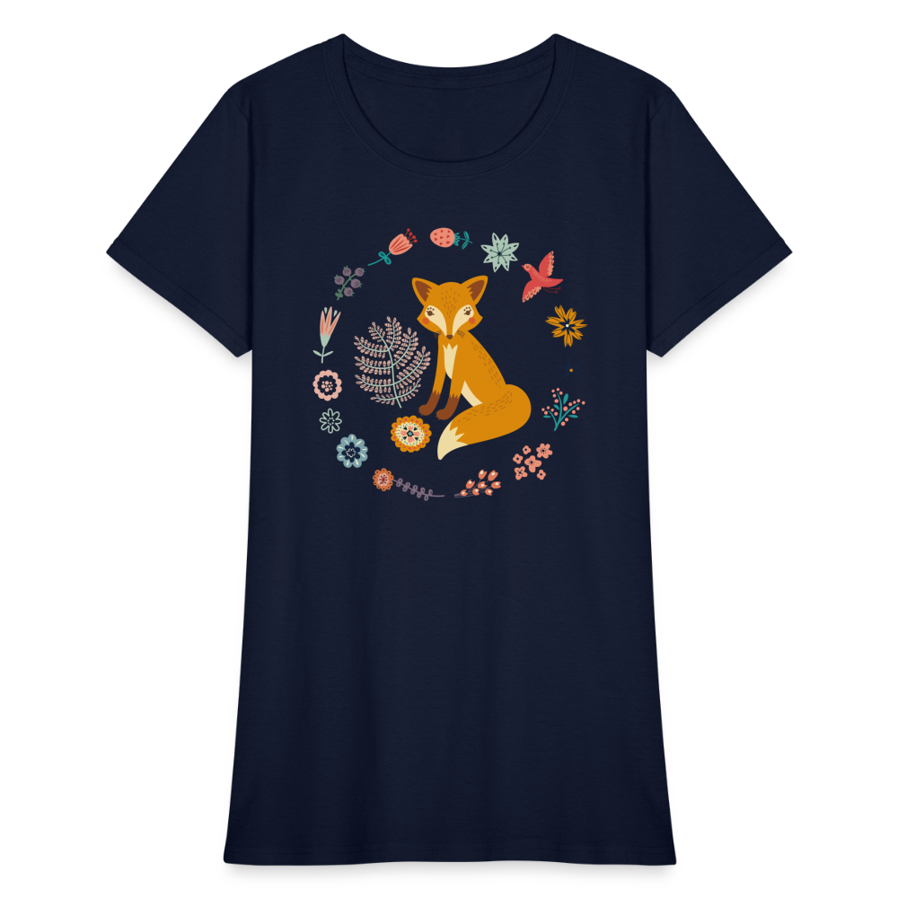 Women's Flower Fox T-Shirt - navy