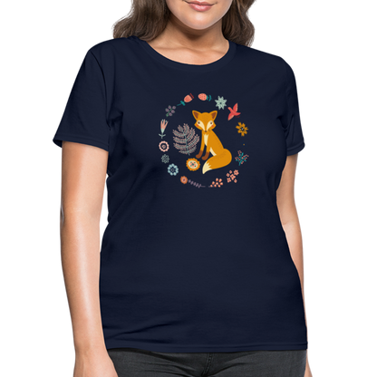 Women's Flower Fox T-Shirt - navy