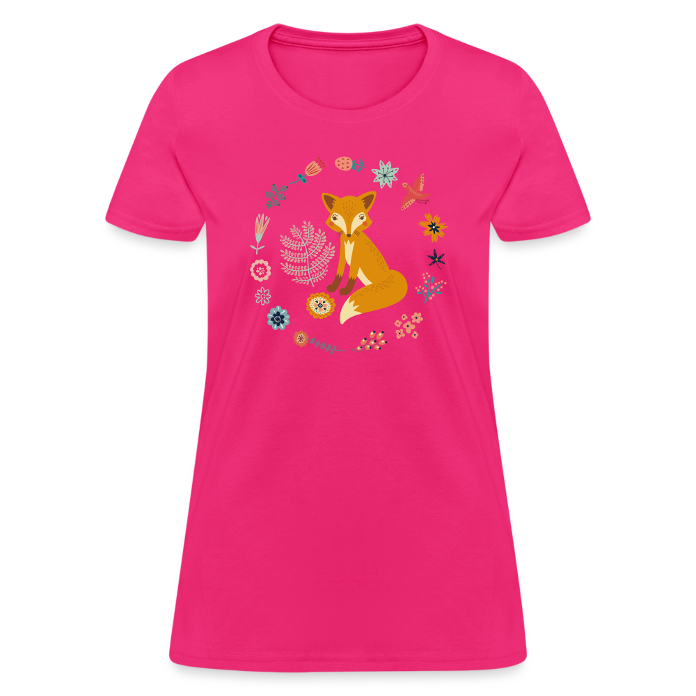 Women's Flower Fox T-Shirt - fuchsia