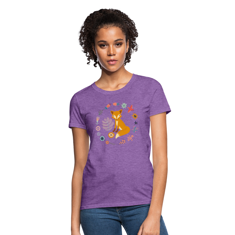 Women's Flower Fox T-Shirt - purple heather