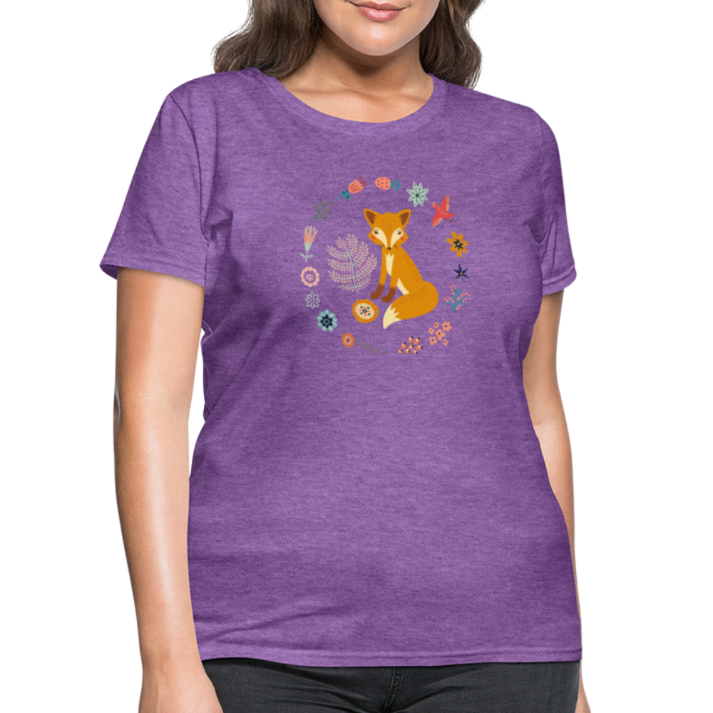 Women's Flower Fox T-Shirt - purple heather
