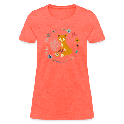 Women's Flower Fox T-Shirt - heather coral