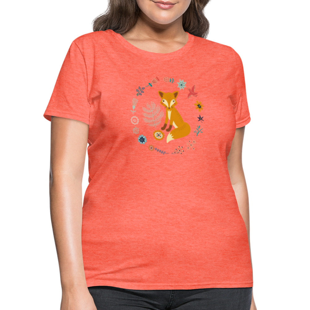 Women's Flower Fox T-Shirt - heather coral